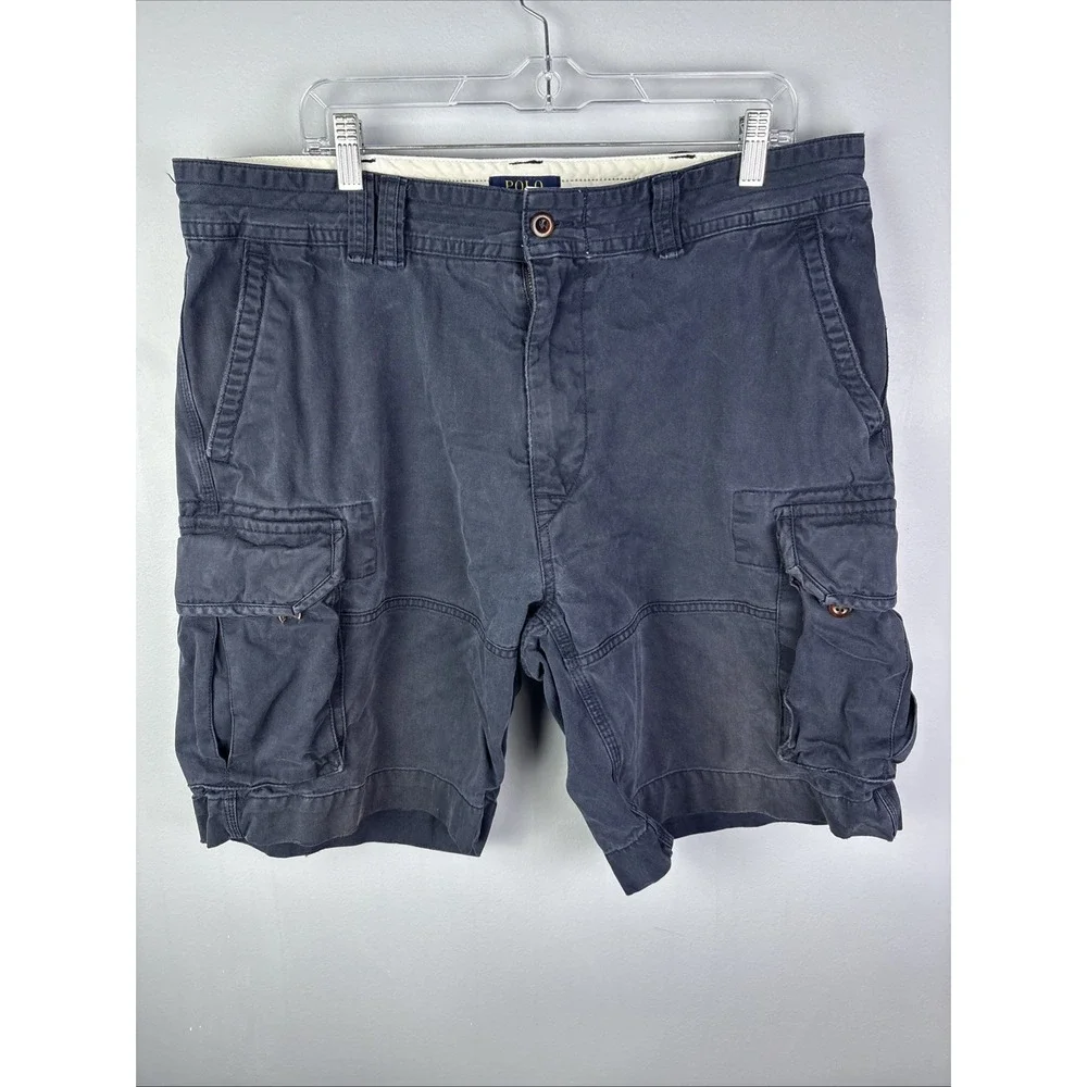 Vtg 90s Polo Ralph Lauren Shorts Men's 38 Blue Cargo Paratrooper Military baggy